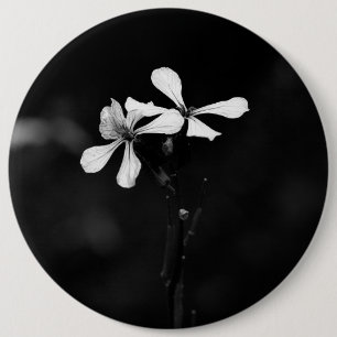 Minimale zwart-wit bloemen ronde button 6,0 cm