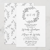 Minimale Zwart-Wit Boho Botanische Trouw Kaart (Voorkant / Achterkant)