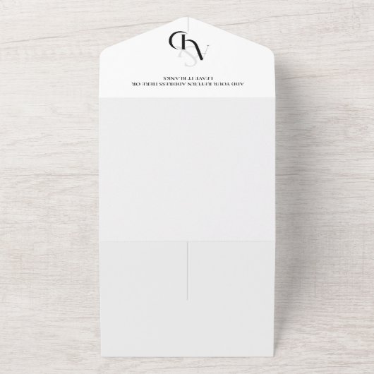 Minimale zwart-wit eenvoudige bruiloft all in one uitnodiging (Buitenkant)