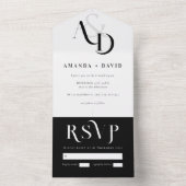 Minimale zwart-wit eenvoudige bruiloft all in one uitnodiging (Binnen)