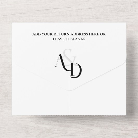 Minimale zwart-wit eenvoudige bruiloft all in one uitnodiging (Achterkant)