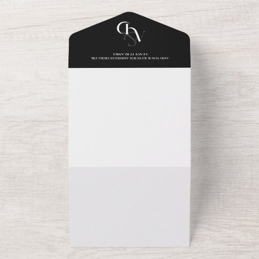 Minimale zwart-wit eenvoudige bruiloft all in one uitnodiging (Buitenkant)