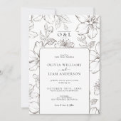 Minimale zwart-wit florale chique monogram bruilof kaart (Voorkant)