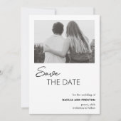 Minimale zwart-wit foto moderne bruiloft save the date (Voorkant)