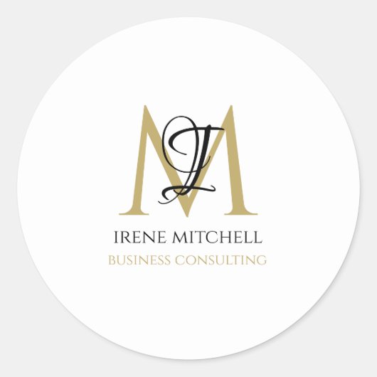 Minimale Zwart Wit Goud Monogram Naam Ronde Sticker (Voorkant)