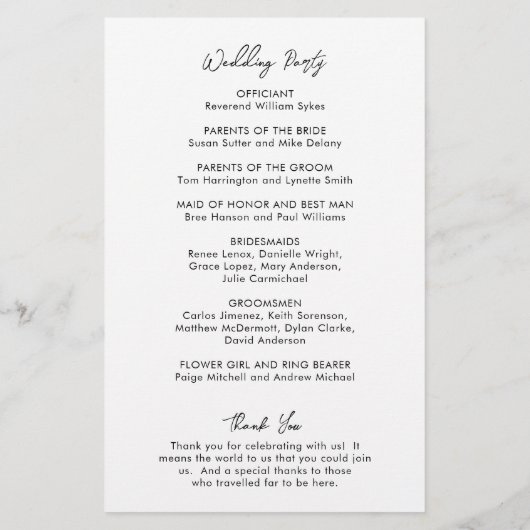 Minimale zwart-wit moderne bruiloft programma (Achterkant)