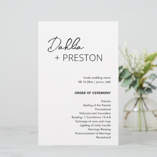 Minimale zwart-wit moderne bruiloft programma (Staand voorkant)