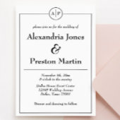 Minimale zwart-wit monogram bruiloft uitnodiging