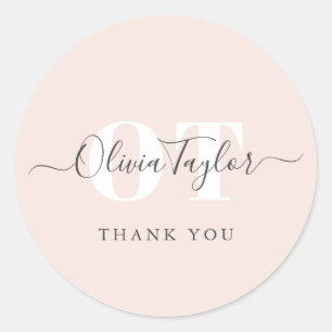 Minimale zwart-wit monogram modern script Dank u Ronde Sticker