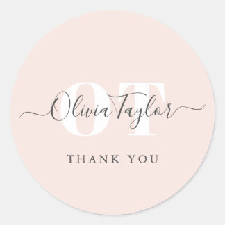 Minimale zwart-wit monogram modern script Dank u Ronde Sticker