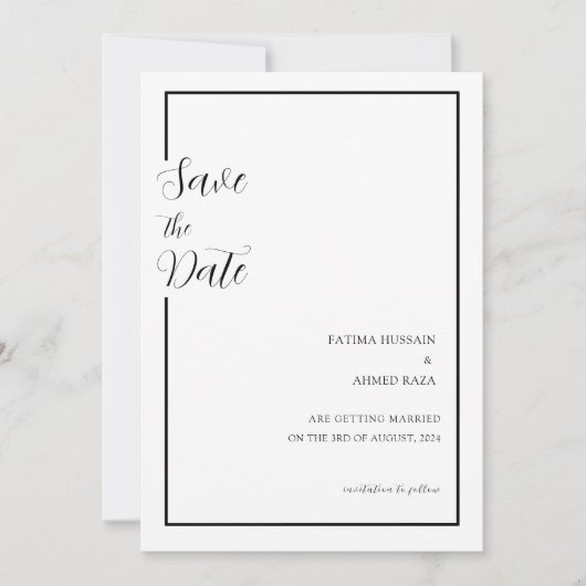Minimale Zwart Wit Moslim Bruiloft Save The Date (Voorkant)
