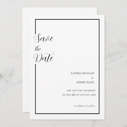Minimale Zwart Wit Moslim Bruiloft Save The Date (Voorkant / Achterkant)
