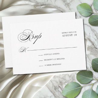 Minimale zwart-wit romantische script bruiloft RSVP kaartje