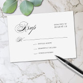 Minimale zwart-wit romantische script bruiloft RSVP kaartje