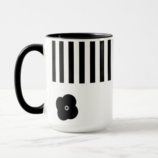 Minimale zwart-wit Stripe Foral Mok (Links)