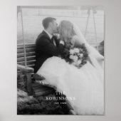 Minimale Zwart & Wit Trouwfoto & Familienaam Poster (Voorkant)