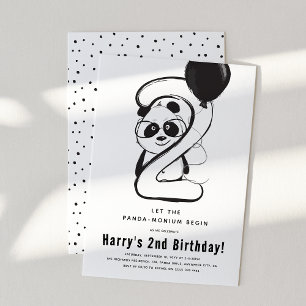 Minimale Zwart & Witte Panda 2e Verjaardagsfeestje Kaart
