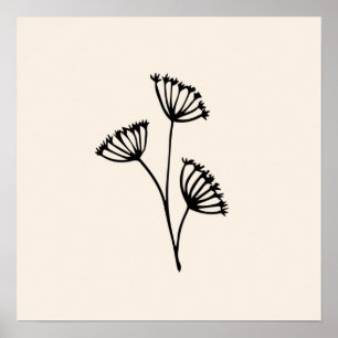 Minimale zwarte bloemen poster