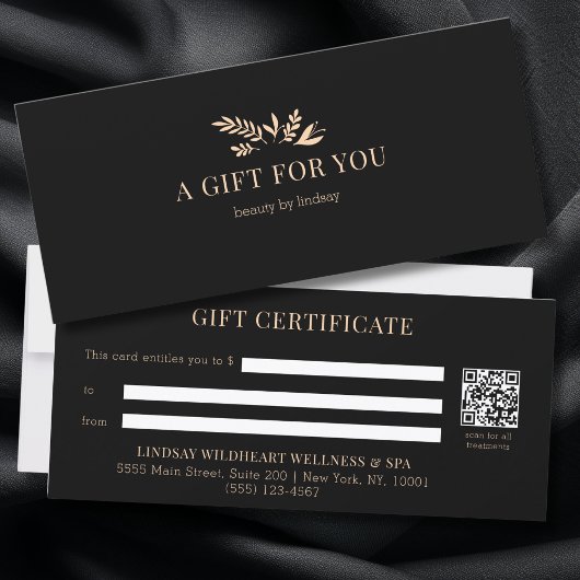 Minimale zwarte botanische QR-code cadeaubonnen