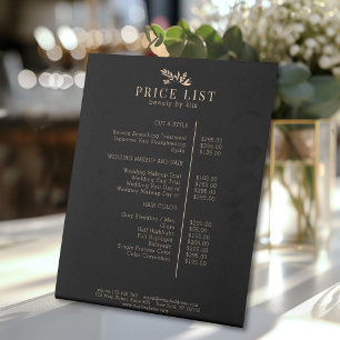 Minimale Zwarte Botanische Salon Prijzenlijst Reclamebord Met Voetstuk