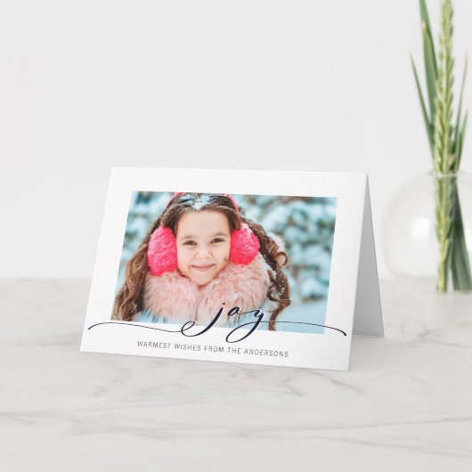 Minimale zwarte Elegant Joy Script-foto Feestdagen Kaart (Voorkant)