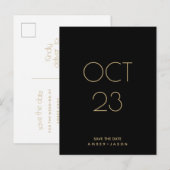 Minimale zwarte en gouden moderne Save the Date Aankondigingskaart (Voorkant / Achterkant)
