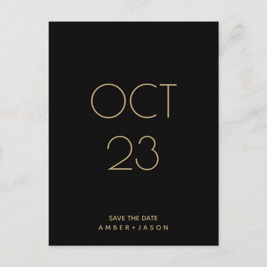 Minimale zwarte en gouden moderne Save the Date Aankondigingskaart (Voorkant)