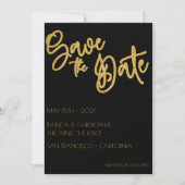 Minimale zwarte en goudkleurige kunstdeco save the date (Voorkant)