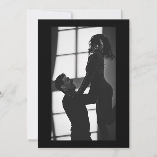 Minimale zwarte en goudkleurige kunstdeco save the date (Achterkant)