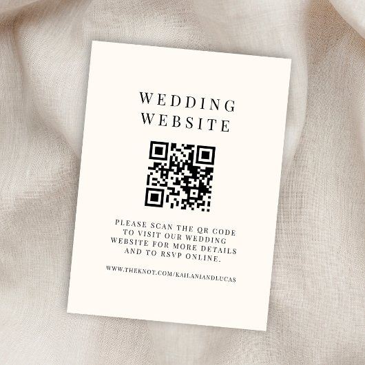 Minimale zwarte en ivoren QR-code bruiloft invoege Informatiekaartje