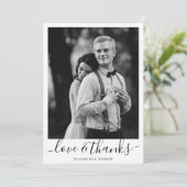 Minimale zwarte en witte botanische bruiloft bedankkaart (Staand voorkant)