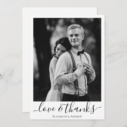 Minimale zwarte en witte botanische bruiloft bedankkaart (Voorkant / Achterkant)