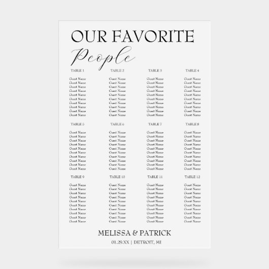 Minimale zwarte en witte bruiloft acryl bord (Voorkant)