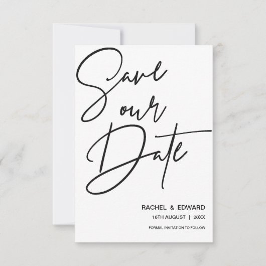 Minimale zwarte en witte bruiloft sparen de Datum RSVP Kaartje (Voorkant)