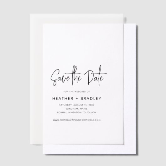 Minimale zwarte en witte bruiloft sparen de Datum Vellum Uitnodigingen (Offset)