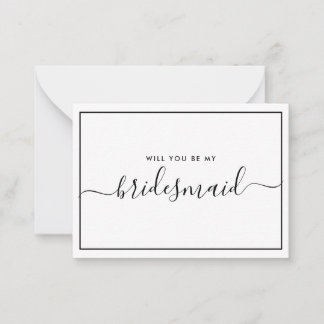 Minimale zwarte en witte budgetbridesmaïde voorste notitiekaartje