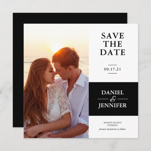 Minimale zwarte en witte foto opslaan Datum Save The Date (Voorkant / Achterkant)