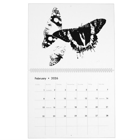 Minimale zwarte en witte insecten - Bijlen 2023 Kalender (Feb 2026)