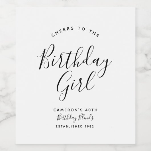 Minimale zwarte en witte kazen Birthday Girl Wine Wijn Etiket (Enkel label)