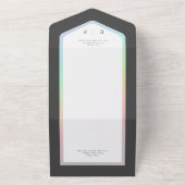 Minimale zwarte en witte regenboog Moderne QR-code All In One Uitnodiging (Buitenkant)