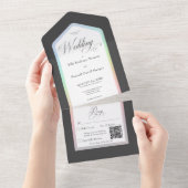 Minimale zwarte en witte regenboog Moderne QR-code All In One Uitnodiging (Afscheurbaar)