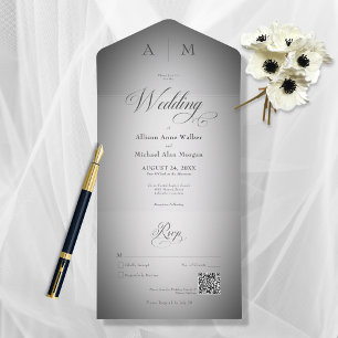 Minimale zwarte en witte standaard moderne QR-code All In One Uitnodiging