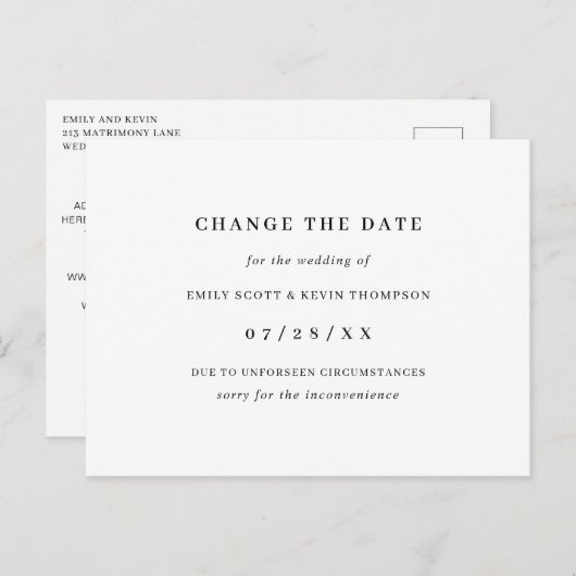 Minimale zwarte en witte verandering de Datum Aankondigingskaart (Voorkant / Achterkant)