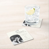 Minimale zwarte foto van Elegant Ivory: Bewaar dat Vierkante Kartonnen Onderzetter (Insitu)