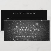 Minimale zwarte Glitter Business Cadeaubon (Voorkant / Achterkant)