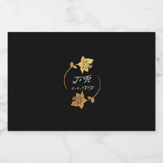 Minimale zwarte gouden Initialen monogram bloemen Voedselcontainer Etiket (Enkel label)