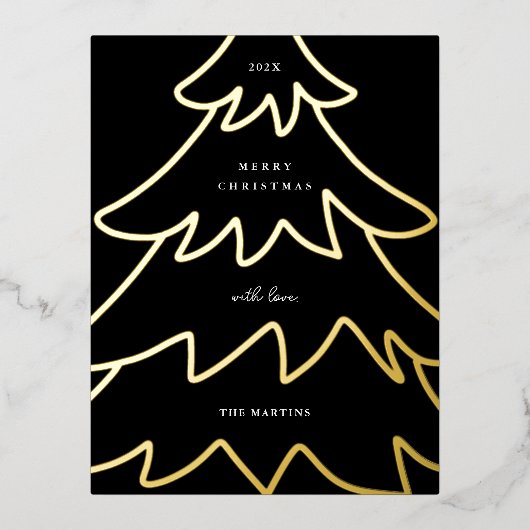 Minimale Zwarte Gouden Kerstboom Folie Feestdagen Briefkaart (Voorkant)