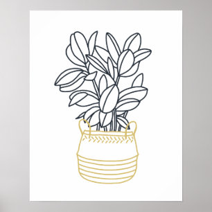 Minimale zwarte gouden mosterd mand met potplant poster