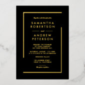 Minimale zwarte goudkleurige bruiloft folie uitnodiging (Voorkant)