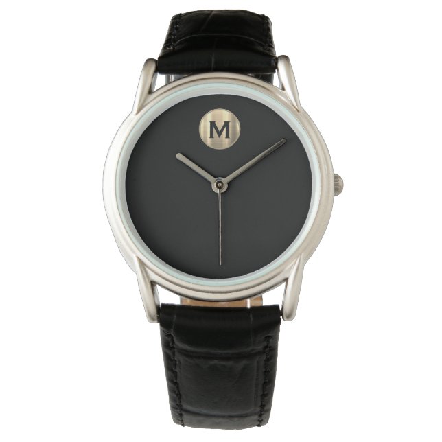 Minimale zwarte goudmonogram horloge (Voorkant)